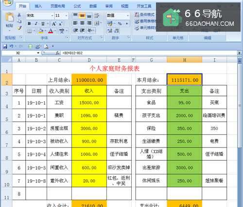 如何用Excel做个人家庭财务报表