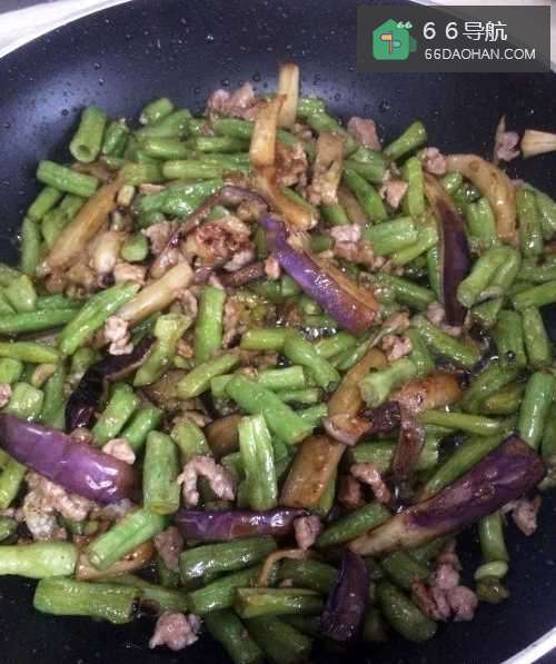 茄子豆角肉末简便做