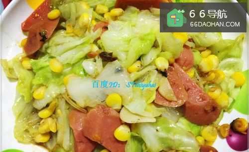 家常菜系包菜火腿玉米粒